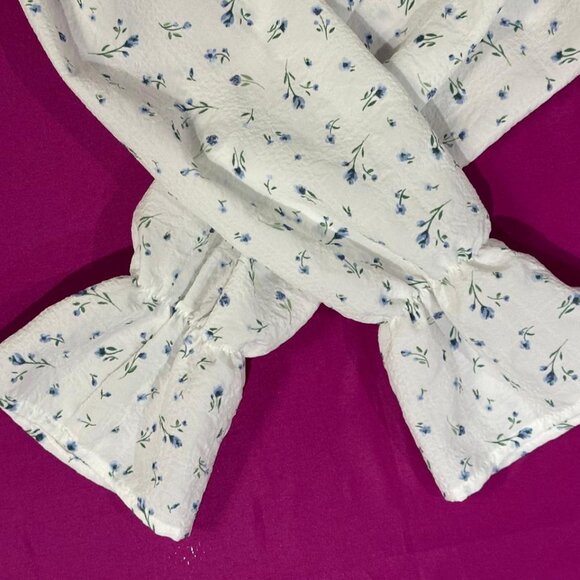 H&M White Blue Floral Tie Neck Mini Dress Size S Cottagecore Boho - Picture 5 of 5